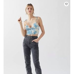 UO Lolly Satin Shoulder Tie Top